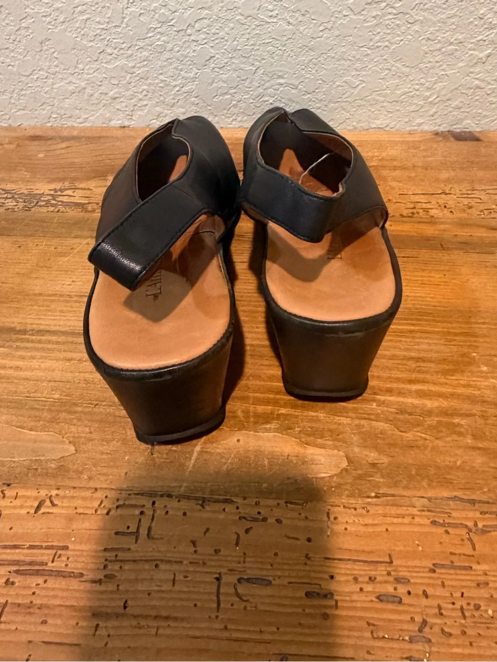 L’Amour Des Pieds Odetta Black Leather Wedge Heel